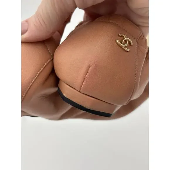 Chanel Interlocking CC Logo Ballet Flat Beige Black Leather Size 38.5 / 8.5 - Picture 12 of 16